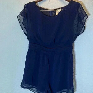 Alice Moon Navy Romper Sheer Polka Dot Fabric Size M